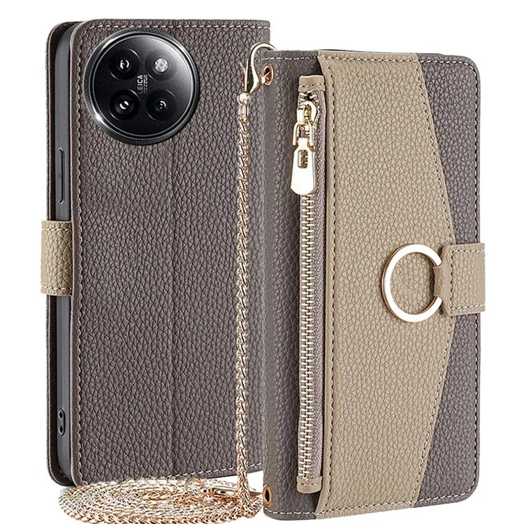 For Xiaomi Civi 4 Pro 5G / 14 Civi 5G Leather Case Zipper Wallet Stand Phone Cover with Mirror Function