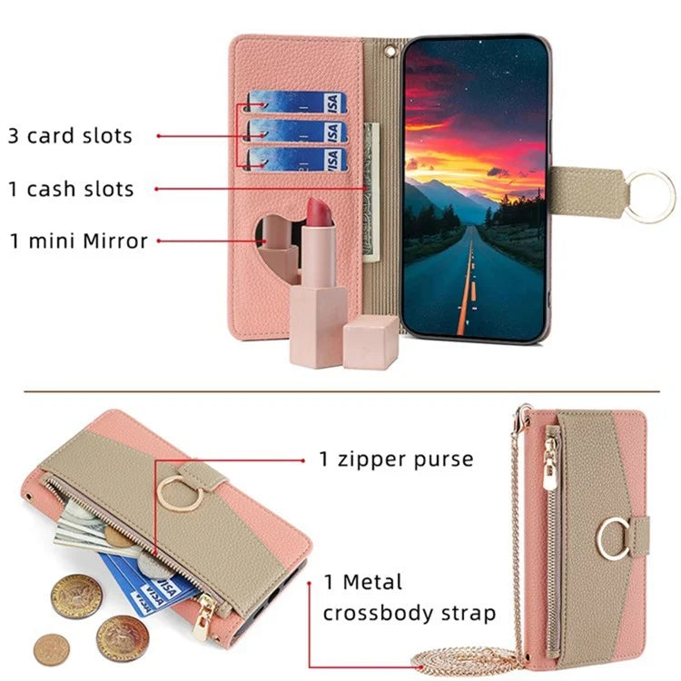 For Xiaomi Civi 4 Pro 5G / 14 Civi 5G Leather Case Zipper Wallet Stand Phone Cover with Mirror Function