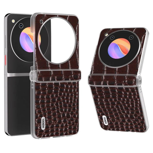 ABEEL For ZTE nubia Flip 5G Case Matte Edge Genuine Cow Leather+PC Hinge Protection Phone Cover