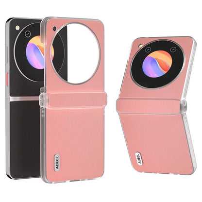 ABEEL For ZTE nubia Flip 5G Phone Case Genuine Cow Leather Coated PC Cover Matte Clear Edge