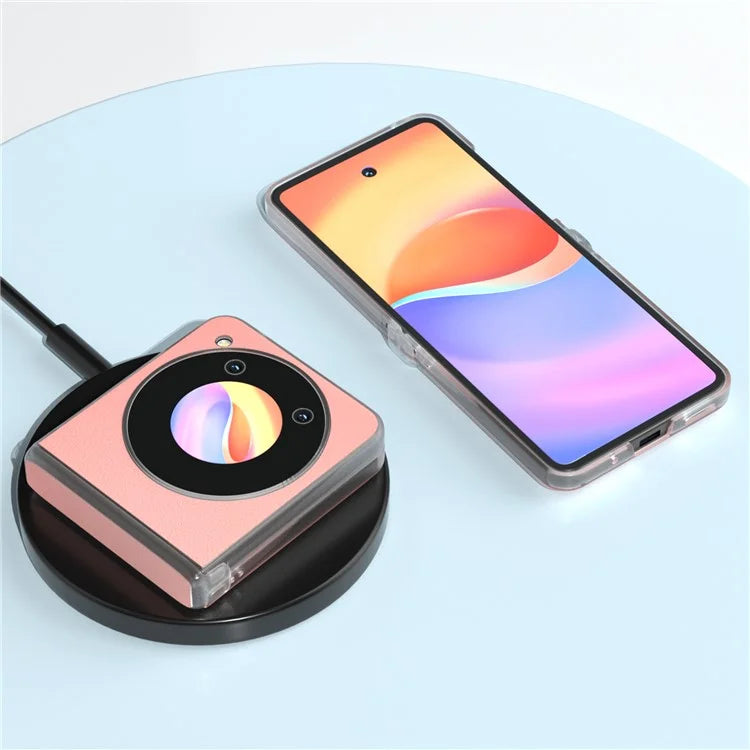 ABEEL For ZTE nubia Flip 5G Phone Case Genuine Cow Leather Coated PC Cover Matte Clear Edge