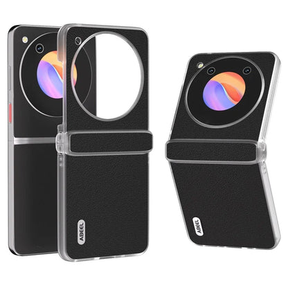 ABEEL For ZTE nubia Flip 5G Phone Case Genuine Cow Leather Coated PC Cover Matte Clear Edge