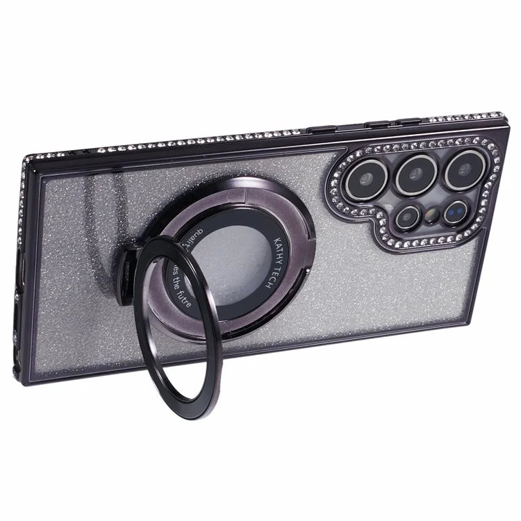 For Samsung Galaxy S22 Ultra 5G TPU Case Gradient Phone Cover with Kickstand / Rhinestone