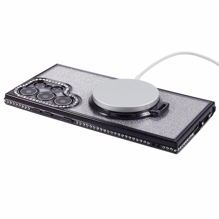 For Samsung Galaxy S22 Ultra 5G TPU Case Gradient Phone Cover with Kickstand / Rhinestone