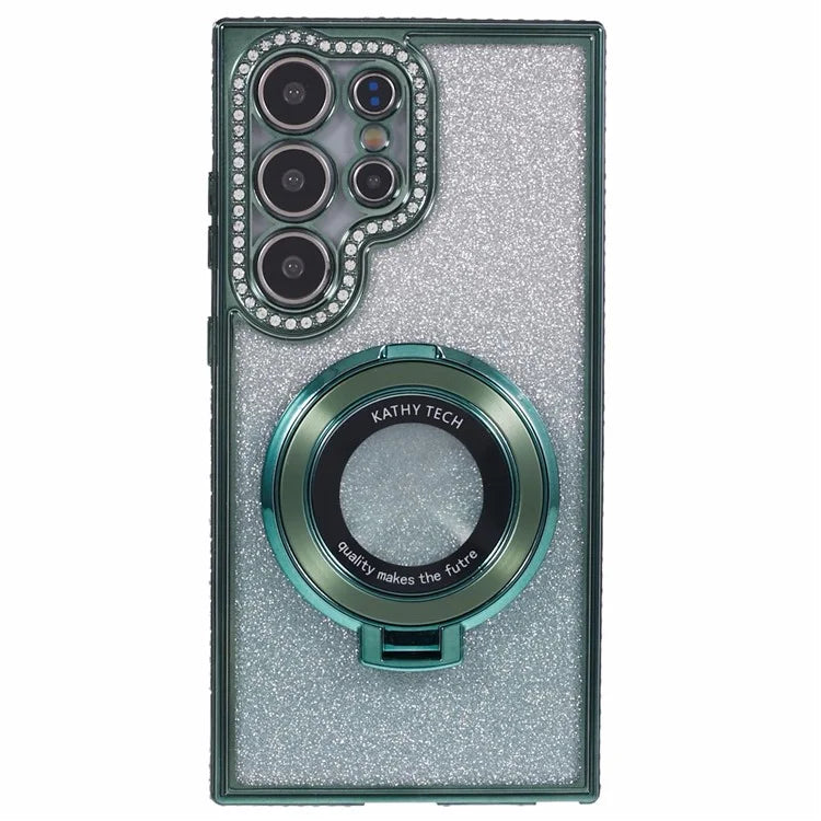 For Samsung Galaxy S22 Ultra 5G TPU Case Gradient Phone Cover with Kickstand / Rhinestone
