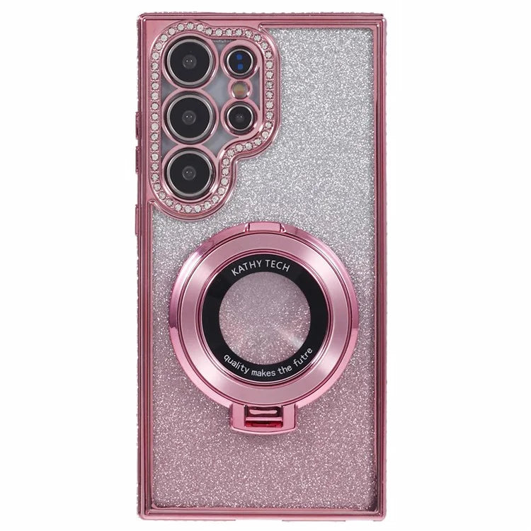 For Samsung Galaxy S22 Ultra 5G TPU Case Gradient Phone Cover with Kickstand / Rhinestone