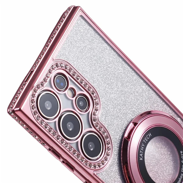 For Samsung Galaxy S22 Ultra 5G TPU Case Gradient Phone Cover with Kickstand / Rhinestone