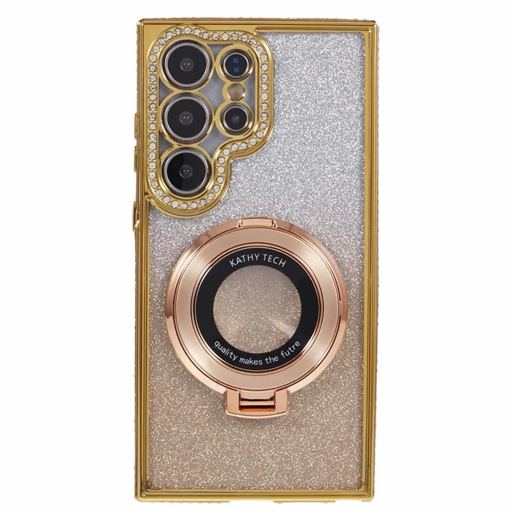 For Samsung Galaxy S22 Ultra 5G TPU Case Gradient Phone Cover with Kickstand / Rhinestone