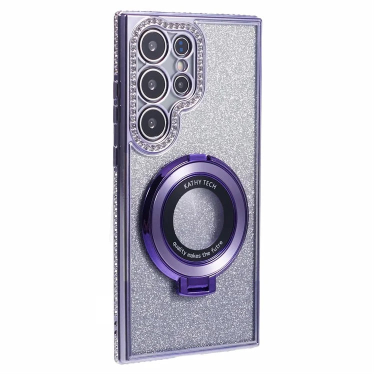 For Samsung Galaxy S22 Ultra 5G TPU Case Gradient Phone Cover with Kickstand / Rhinestone