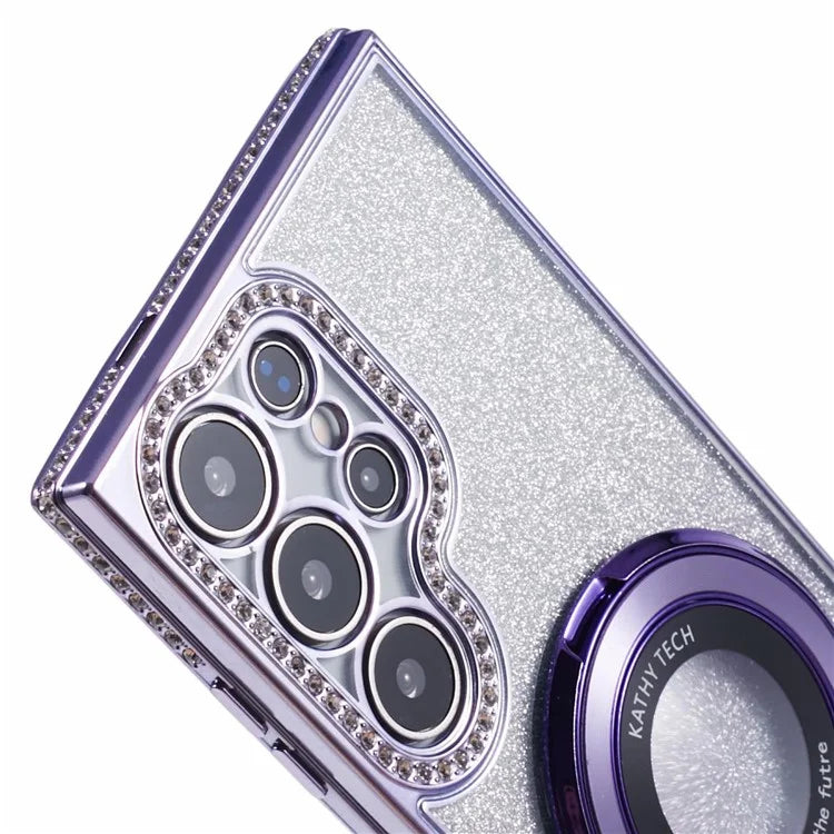 For Samsung Galaxy S22 Ultra 5G TPU Case Gradient Phone Cover with Kickstand / Rhinestone