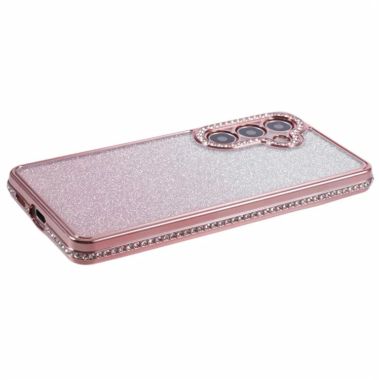 For Samsung Galaxy S24+ Case Gradient TPU Phone Cover Rhinestones Decor