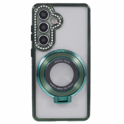 For Samsung Galaxy S24+ Case TPU Rhinestones Decor Phone Cover with Ring Kickstand
