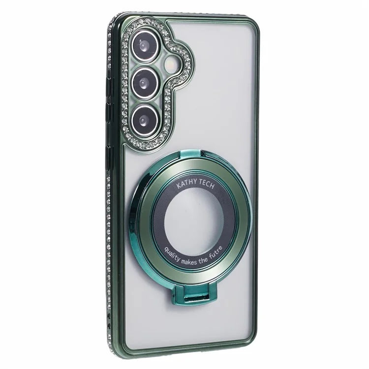 For Samsung Galaxy S24+ Case TPU Rhinestones Decor Phone Cover with Ring Kickstand