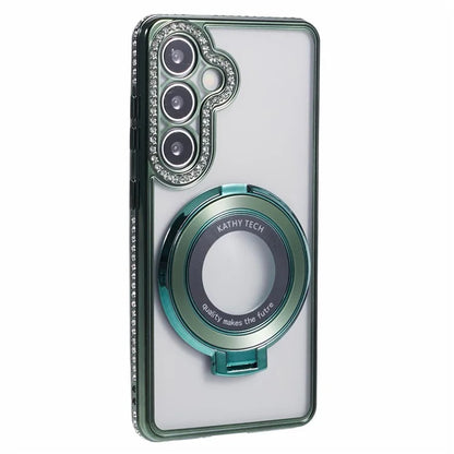 For Samsung Galaxy S24+ Case TPU Rhinestones Decor Phone Cover with Ring Kickstand