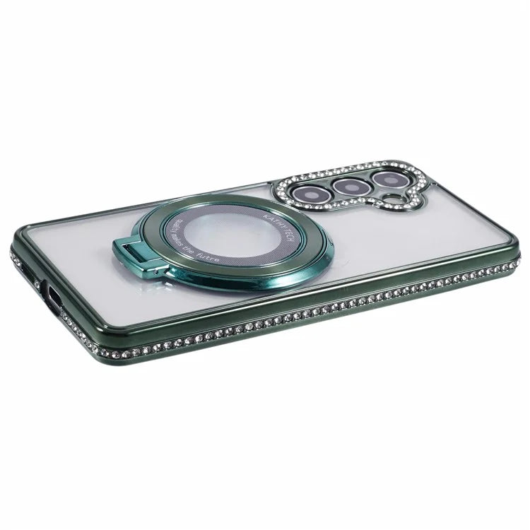 For Samsung Galaxy S24+ Case TPU Rhinestones Decor Phone Cover with Ring Kickstand