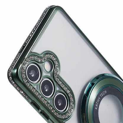 For Samsung Galaxy S24+ Case TPU Rhinestones Decor Phone Cover with Ring Kickstand