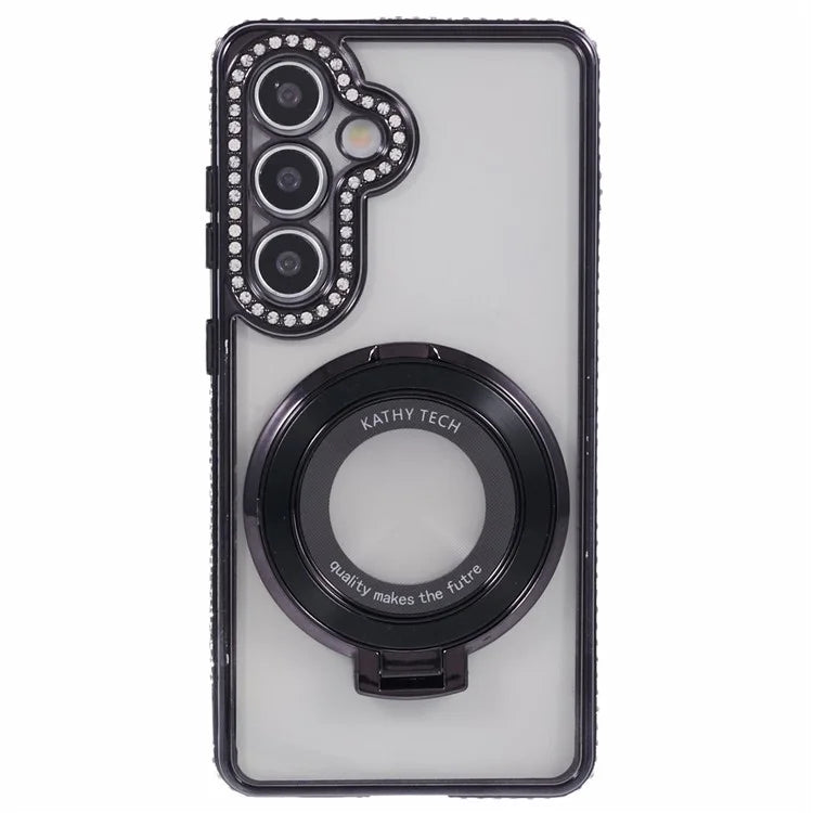 For Samsung Galaxy S24+ Case TPU Rhinestones Decor Phone Cover with Ring Kickstand
