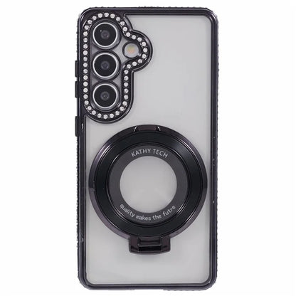 For Samsung Galaxy S24+ Case TPU Rhinestones Decor Phone Cover with Ring Kickstand