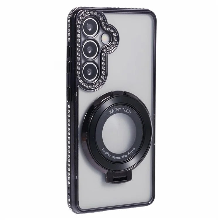 For Samsung Galaxy S24+ Case TPU Rhinestones Decor Phone Cover with Ring Kickstand