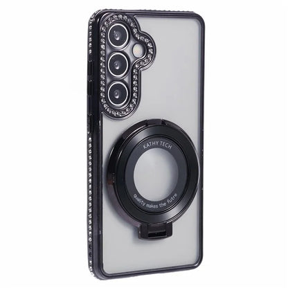 For Samsung Galaxy S24+ Case TPU Rhinestones Decor Phone Cover with Ring Kickstand