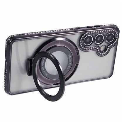 For Samsung Galaxy S24+ Case TPU Rhinestones Decor Phone Cover with Ring Kickstand