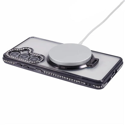 For Samsung Galaxy S24+ Case TPU Rhinestones Decor Phone Cover with Ring Kickstand