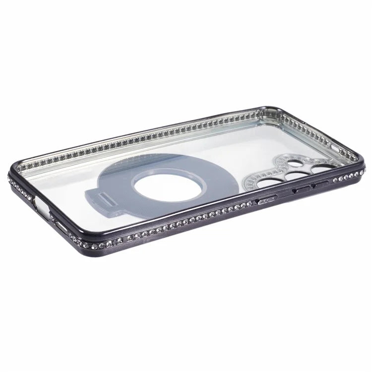 For Samsung Galaxy S24+ Case TPU Rhinestones Decor Phone Cover with Ring Kickstand