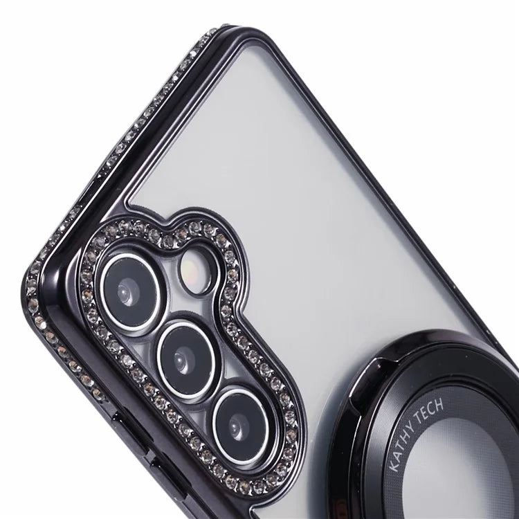 For Samsung Galaxy S24+ Case TPU Rhinestones Decor Phone Cover with Ring Kickstand