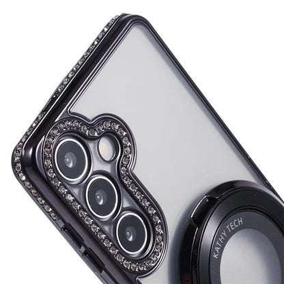 For Samsung Galaxy S24+ Case TPU Rhinestones Decor Phone Cover with Ring Kickstand