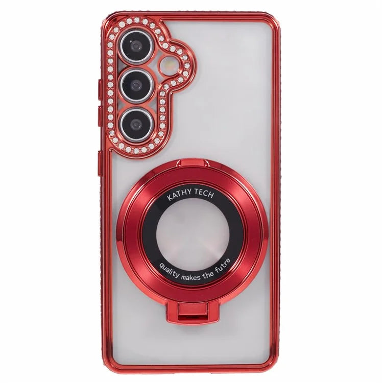 For Samsung Galaxy S24+ Case TPU Rhinestones Decor Phone Cover with Ring Kickstand