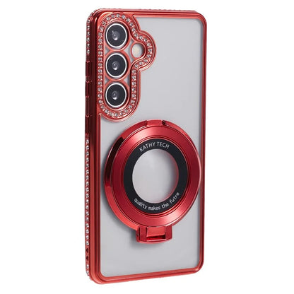 For Samsung Galaxy S24+ Case TPU Rhinestones Decor Phone Cover with Ring Kickstand