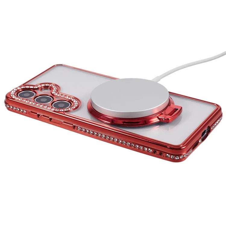 For Samsung Galaxy S24+ Case TPU Rhinestones Decor Phone Cover with Ring Kickstand