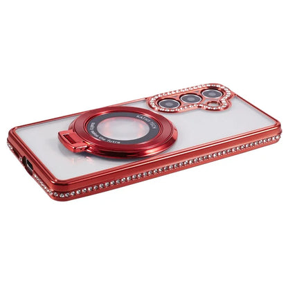 For Samsung Galaxy S24+ Case TPU Rhinestones Decor Phone Cover with Ring Kickstand