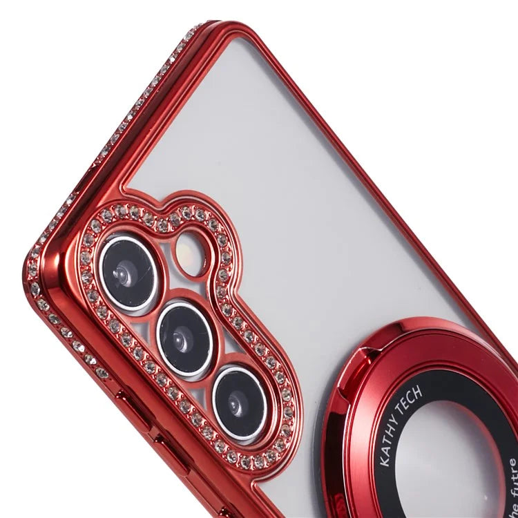 For Samsung Galaxy S24+ Case TPU Rhinestones Decor Phone Cover with Ring Kickstand