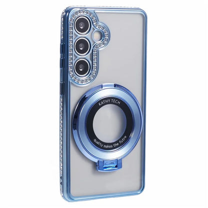 For Samsung Galaxy S24+ Case TPU Rhinestones Decor Phone Cover with Ring Kickstand