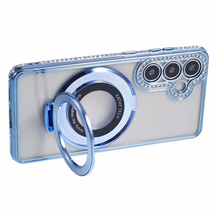 For Samsung Galaxy S24+ Case TPU Rhinestones Decor Phone Cover with Ring Kickstand