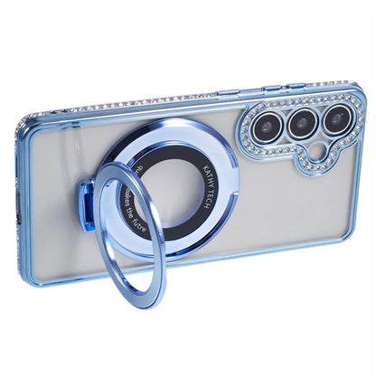 For Samsung Galaxy S24+ Case TPU Rhinestones Decor Phone Cover with Ring Kickstand