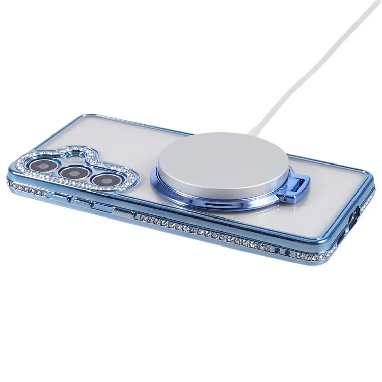 For Samsung Galaxy S24+ Case TPU Rhinestones Decor Phone Cover with Ring Kickstand