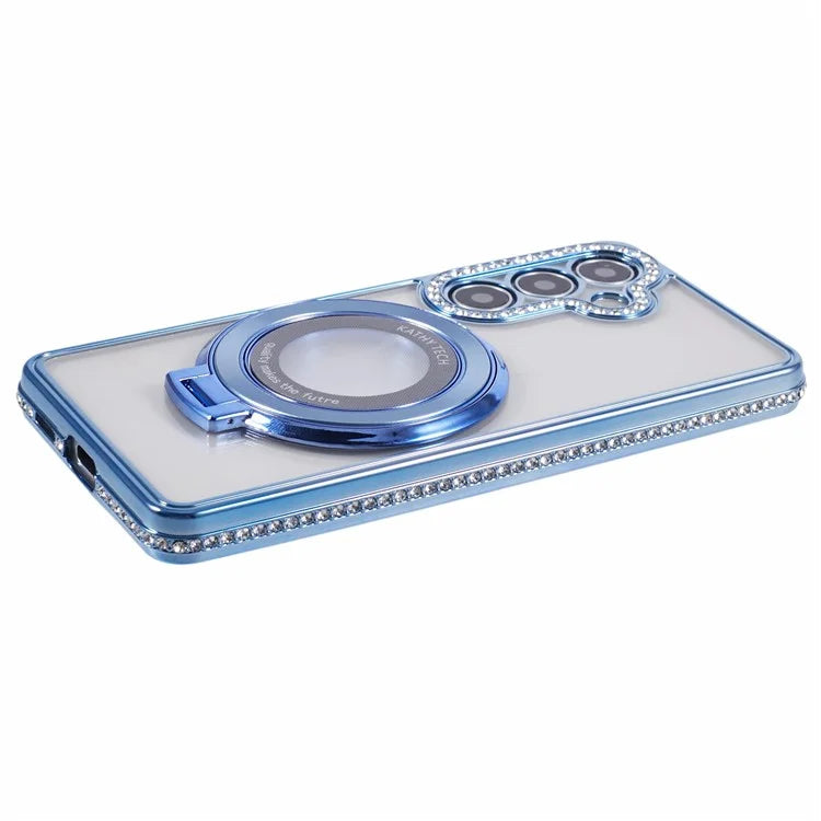 For Samsung Galaxy S24+ Case TPU Rhinestones Decor Phone Cover with Ring Kickstand