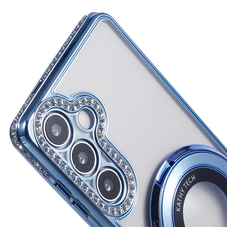 For Samsung Galaxy S24+ Case TPU Rhinestones Decor Phone Cover with Ring Kickstand