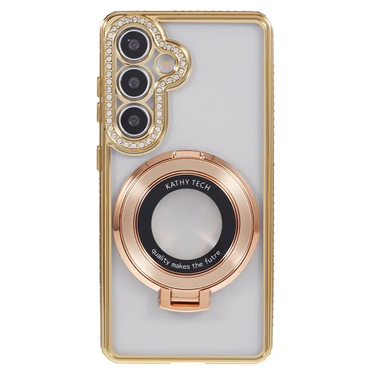 For Samsung Galaxy S24+ Case TPU Rhinestones Decor Phone Cover with Ring Kickstand