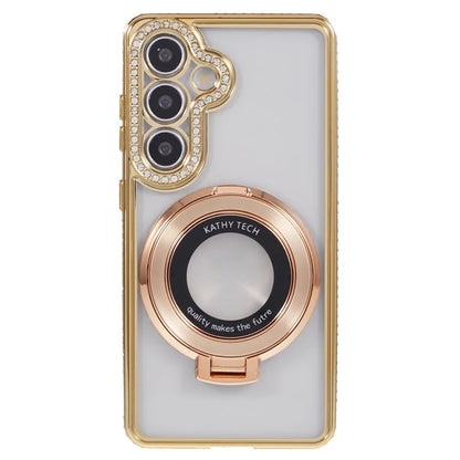 For Samsung Galaxy S24+ Case TPU Rhinestones Decor Phone Cover with Ring Kickstand