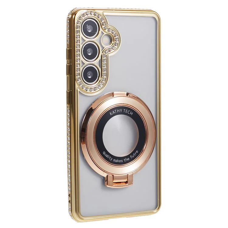 For Samsung Galaxy S24+ Case TPU Rhinestones Decor Phone Cover with Ring Kickstand