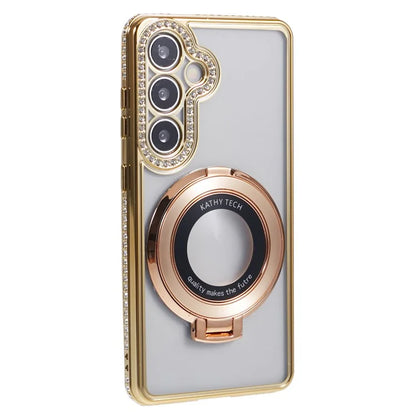 For Samsung Galaxy S24+ Case TPU Rhinestones Decor Phone Cover with Ring Kickstand
