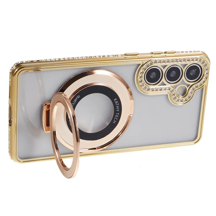 For Samsung Galaxy S24+ Case TPU Rhinestones Decor Phone Cover with Ring Kickstand