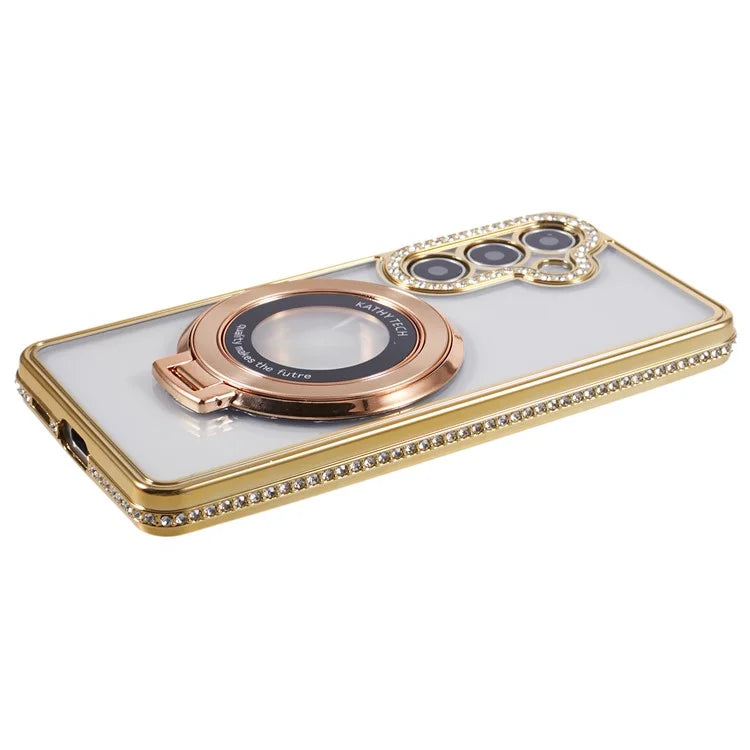 For Samsung Galaxy S24+ Case TPU Rhinestones Decor Phone Cover with Ring Kickstand