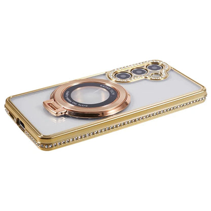 For Samsung Galaxy S24+ Case TPU Rhinestones Decor Phone Cover with Ring Kickstand