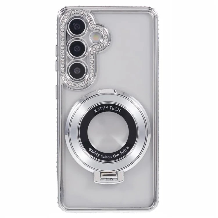 For Samsung Galaxy S24+ Case TPU Rhinestones Decor Phone Cover with Ring Kickstand