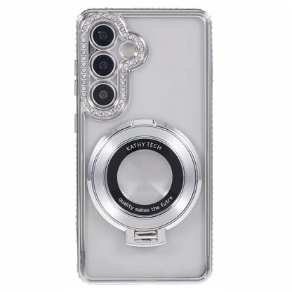 For Samsung Galaxy S24+ Case TPU Rhinestones Decor Phone Cover with Ring Kickstand