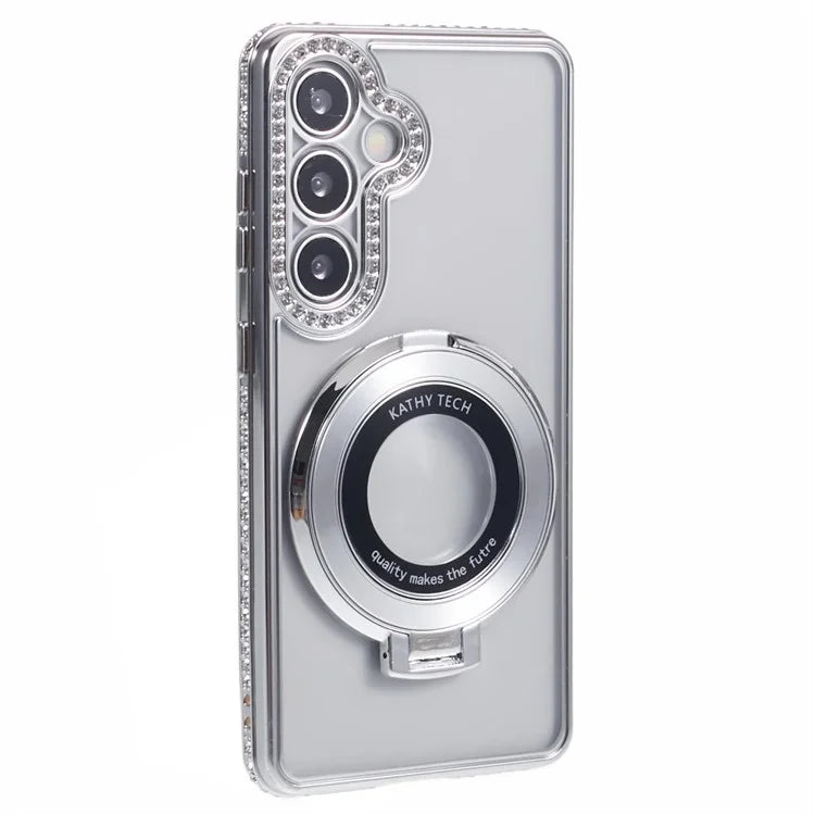 For Samsung Galaxy S24+ Case TPU Rhinestones Decor Phone Cover with Ring Kickstand
